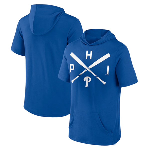 Men's Philadelphia Phillies Blue Short Sleeve Pullover Hoodie Men's Philadelphia Phillies Blue Short Sleeve Pullover Hoodie